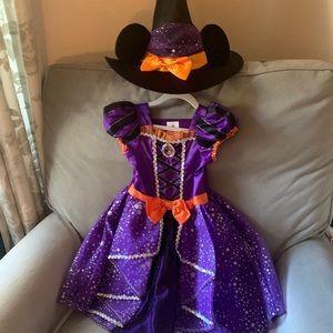 Disney Store Minnie Mouse Witch Halloween Costume & Hat Toddler Size  4T